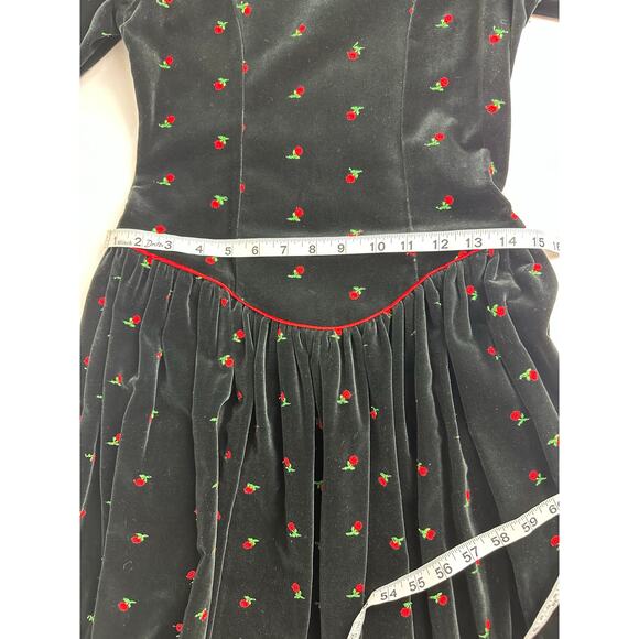 VTG Jan Briggs Size Small Medium Embroidered Roses Black Velvet Dress Retro 90s - Picture 9 of 13